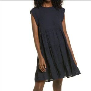 Navy Cap Sleeve Tunic Dress with tie back